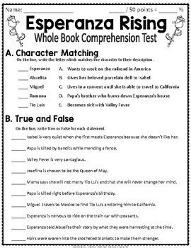 Includes the following Esperanza Rising novel study title page for students Dictionary Look-up sheets (7 total) Vocabulary Study sheets (7 total) Understanding the Story comprehension works. . Esperanza rising chapter 12 questions and answers